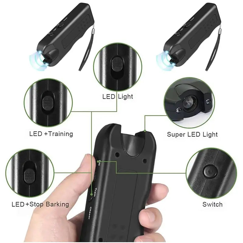 Dog Ultrasonic Repeller Pet Training Device Outdoor Deterrent Chaser Portable Anti-barking Device with LED to Repel Cats & Dogs