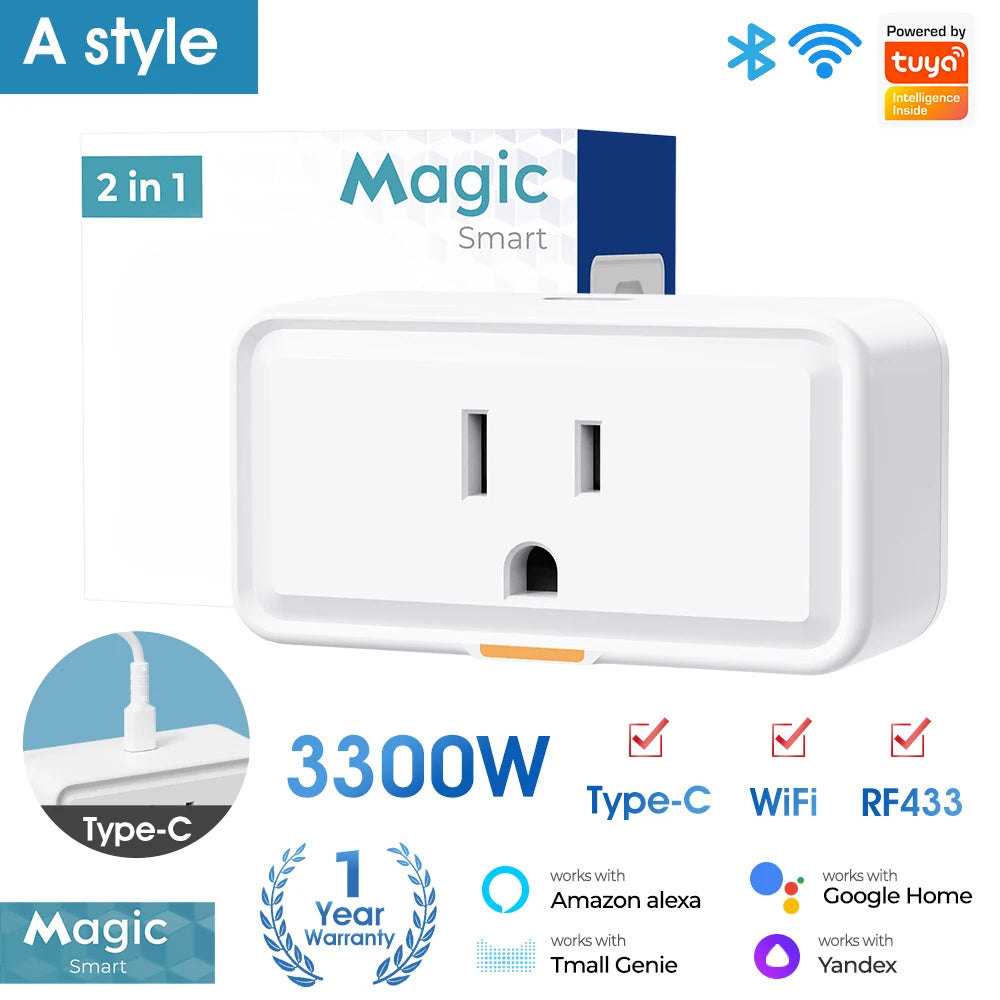 20A Tuya US Smart WIFI Plug Socket with Power Monitor Timing RF433 Plug Outlet Smart Life Control Support Alexa Google Home