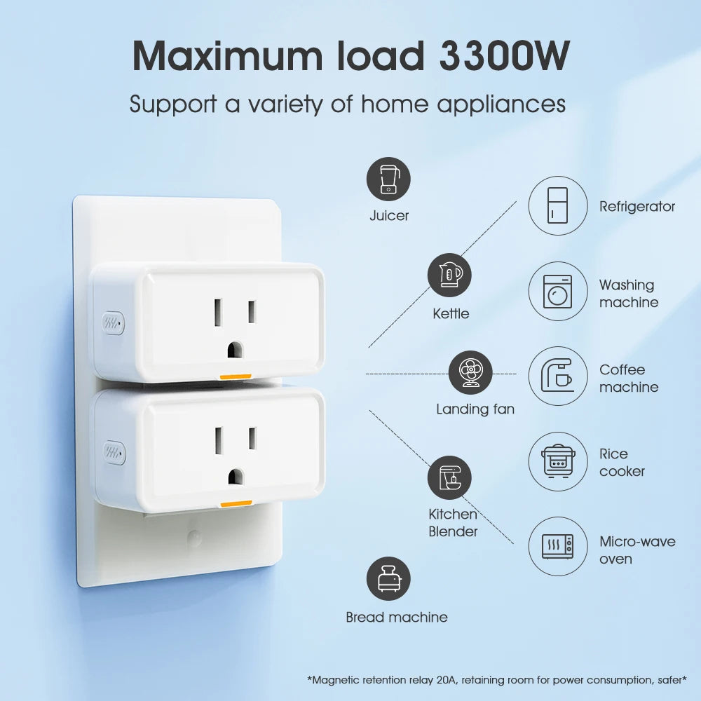 20A Tuya US Smart WIFI Plug Socket with Power Monitor Timing RF433 Plug Outlet Smart Life Control Support Alexa Google Home