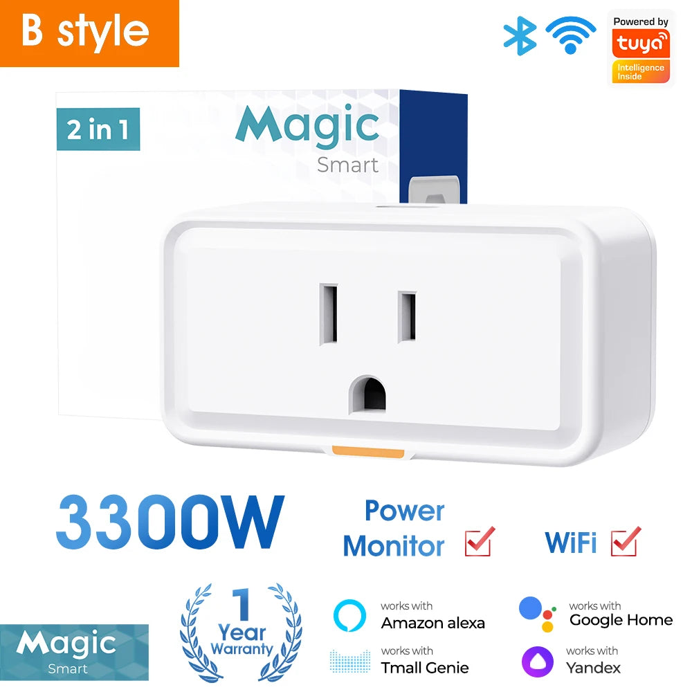 20A Tuya US Smart WIFI Plug Socket with Power Monitor Timing RF433 Plug Outlet Smart Life Control Support Alexa Google Home